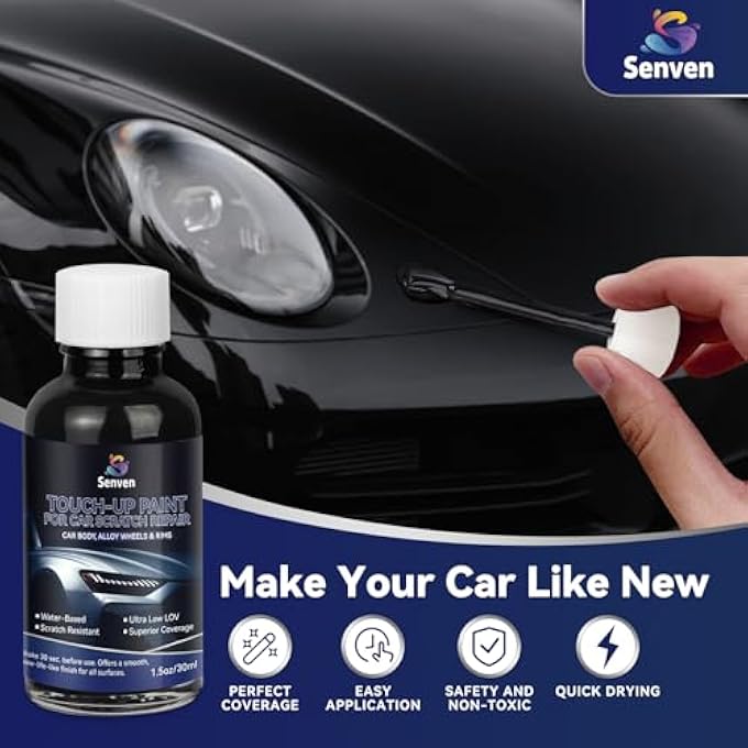 SENVEN CAR BLACK PAINT TOUCH UP CARS SCRATCH REPAIR FOR VEHICLES, RIM HIGH-GLOSS BLACK PAINT PEN 30ML QUICK DRYING AUTOMOTIVE SCRATCH REPAIR, NON-TOXIC 1.5 OZ EASY TO USE - Image 2